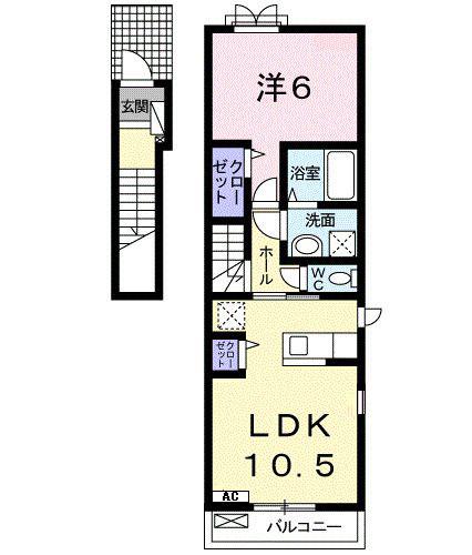 ソレアードV A(1LDK/2階)の間取り写真