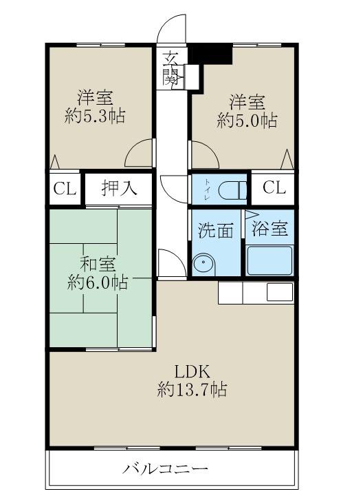 ベルメゾン網川原(3LDK/4階)の間取り写真