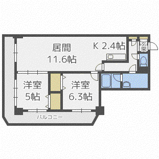 プライムアーバン札幌リバーフロント(2LDK/2階)の間取り写真