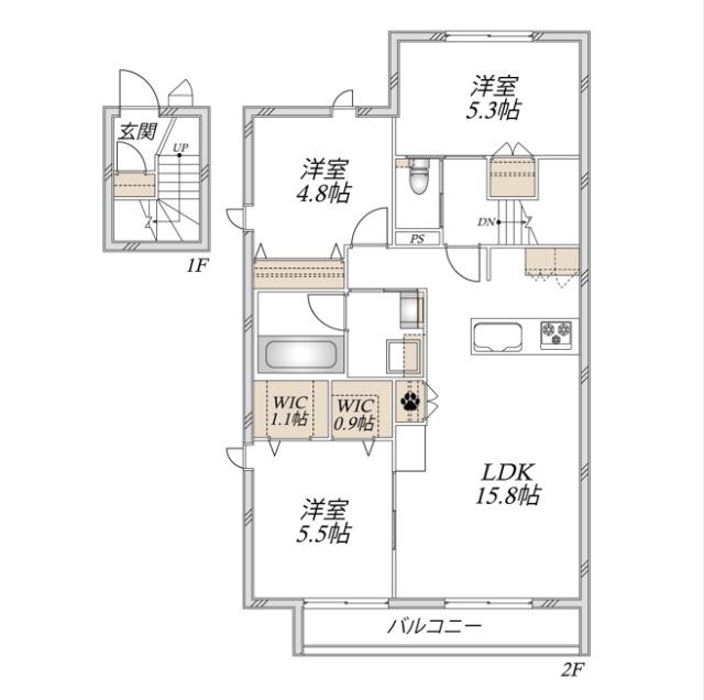 桜区田島メゾン(2LDK/2階)の間取り写真
