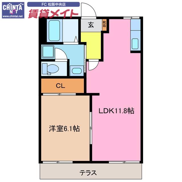 サンステージ花岡(1LDK/1階)の間取り写真