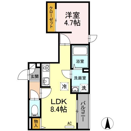 エスポワール東糀谷(1LDK/2階)の間取り写真