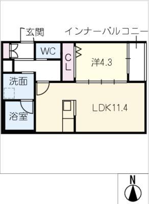 ラ・メゾン船町(1LDK/1階)の間取り写真