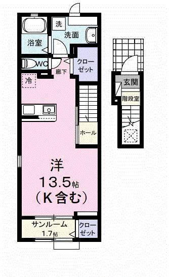 S・GVI(ワンルーム/2階)の間取り写真