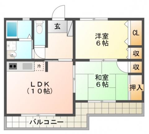 グリーンハイツヤマモ(2LDK/2階)の間取り写真