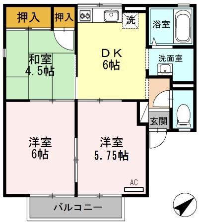 セジュール榎原II(3DK/2階)の間取り写真