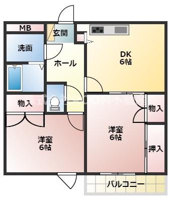 都城ビル(2DK/8階)の間取り写真