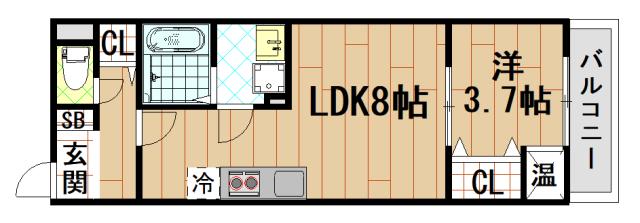 アート小若江(1LDK/1階)の間取り写真