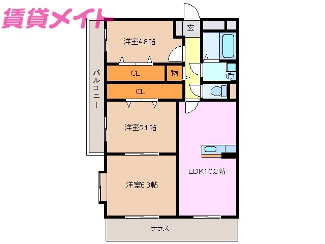 チェレステSUZUKA(3LDK/1階)の間取り写真