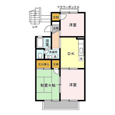 グリーンヒルズC/D D(3DK/2階)の間取り写真