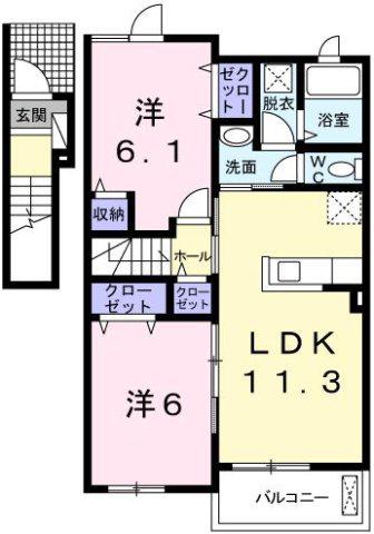 メゾンプラースIII(2LDK/2階)の間取り写真