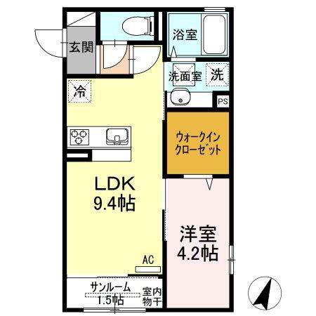 ラ シャンブル(1LDK/2階)の間取り写真