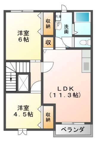 エクセシオール(2LDK/2階)の間取り写真