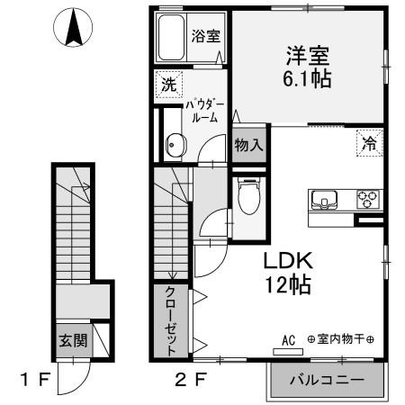 フォンティーヌOZ II(1LDK/2階)の間取り写真