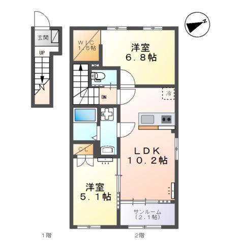 PLAINE掛尾(2LDK/2階)の間取り写真