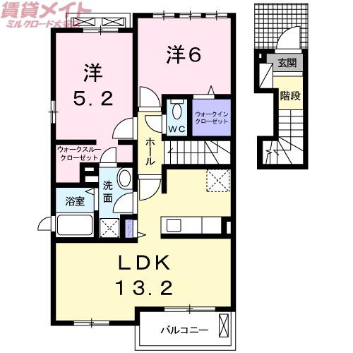 メルヴェイユ・シャトー(2LDK/2階)の間取り写真