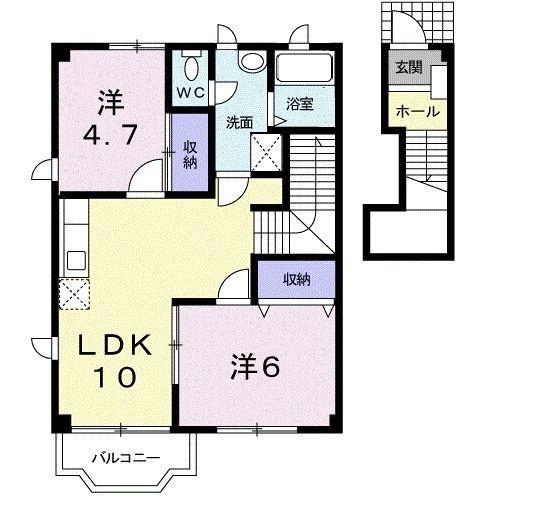 ポートハイツ2号館A棟(2LDK/2階)の間取り写真