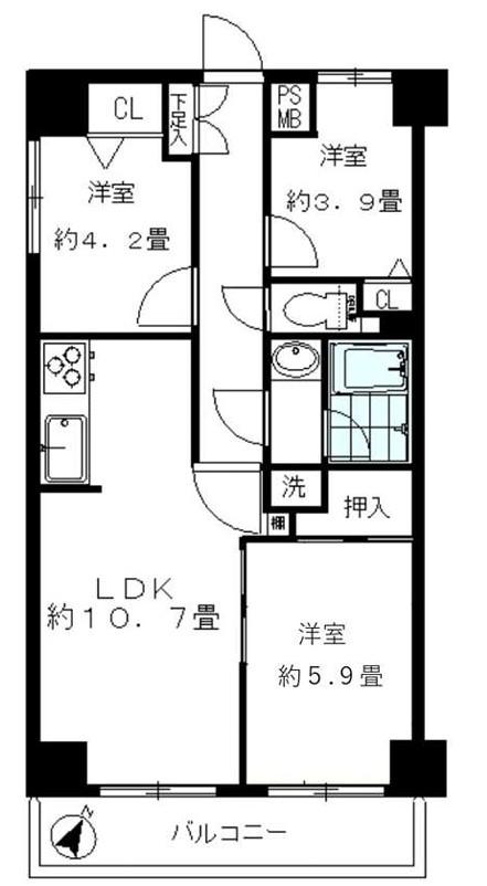 HARU菊名I(3LDK/4階)の間取り写真
