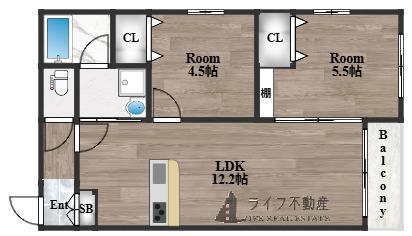 GRACE下六万寺町(2LDK/2階)の間取り写真