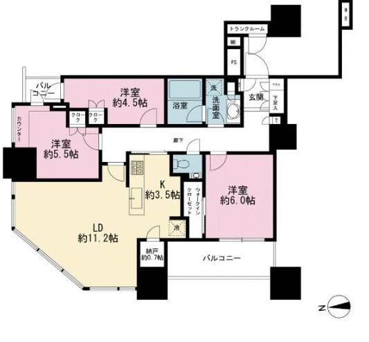 パークシティ大崎 ザ タワー(3LDK/27階)の間取り写真