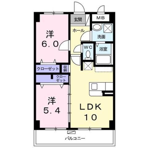 グリーンテラス 大里(2LDK/5階)の間取り写真