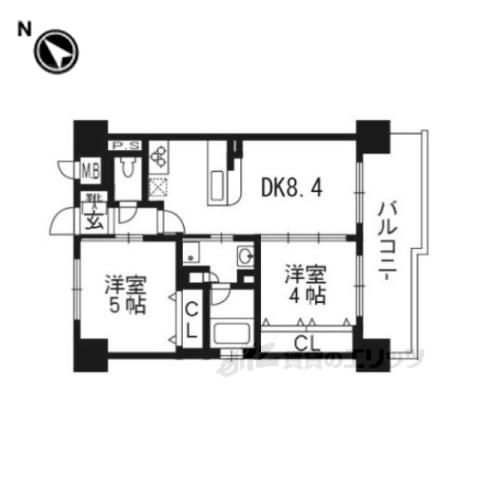 エステムプラザ京都河原町通2レジデンシャ(2DK/4階)の間取り写真