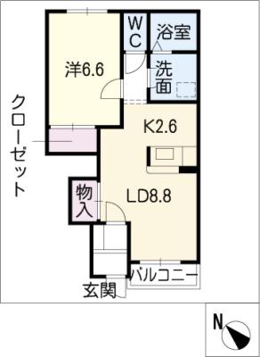 ラ・ハヌル(1LDK/1階)の間取り写真