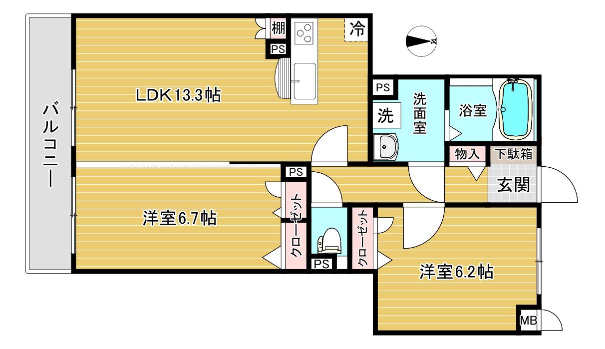三美レジデンス(2LDK/2階)の間取り写真