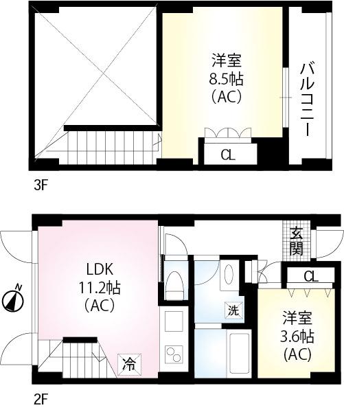 セリシエール神楽坂南町(2LDK/2階)の間取り写真