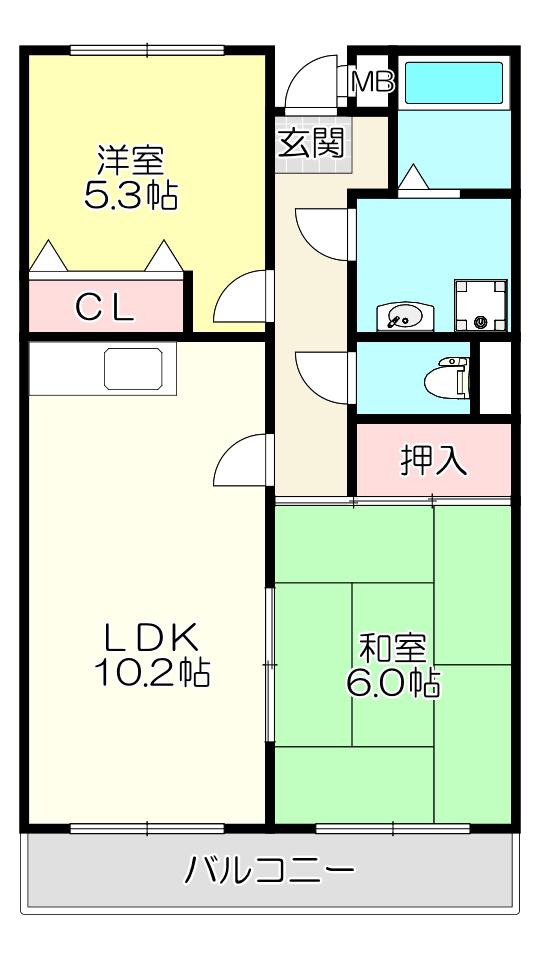ファミリーコート大今里(2LDK/3階)の間取り写真