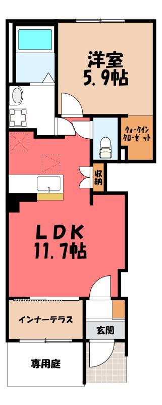 間々田アパート(1LDK/1階)の間取り写真