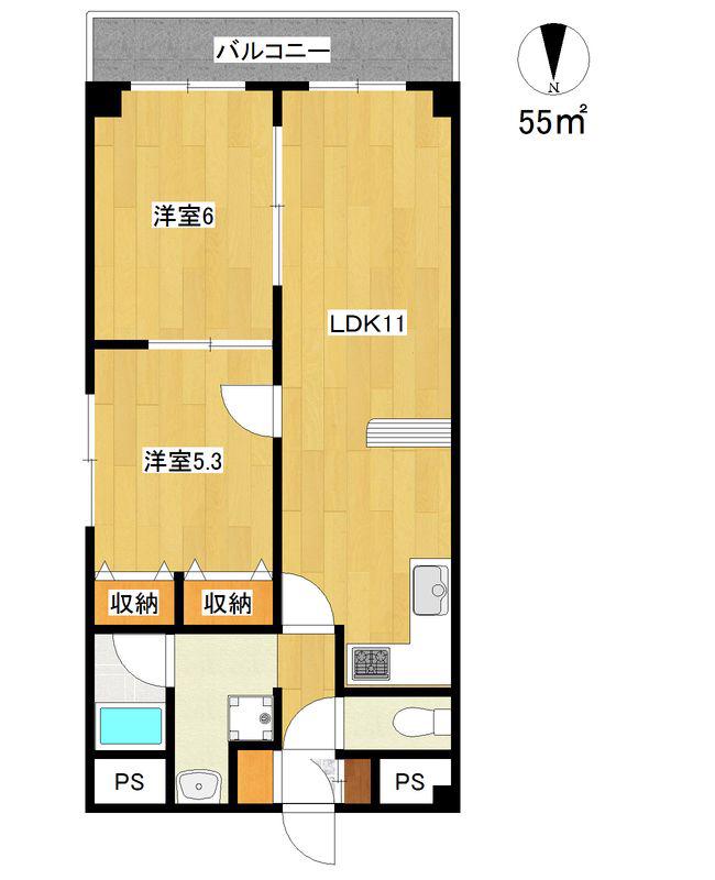 ジオナ松屋町(2LDK/9階)の間取り写真