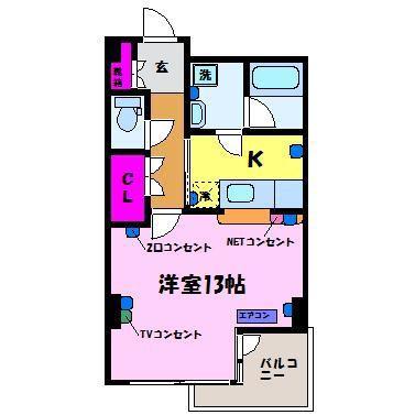 ユー堀川ビル(1K/3階)の間取り写真