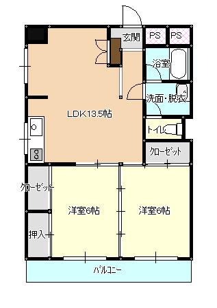 サンライズ笹口(2LDK/4階)の間取り写真