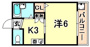 岡田ハイツ(1K/1階)の間取り写真