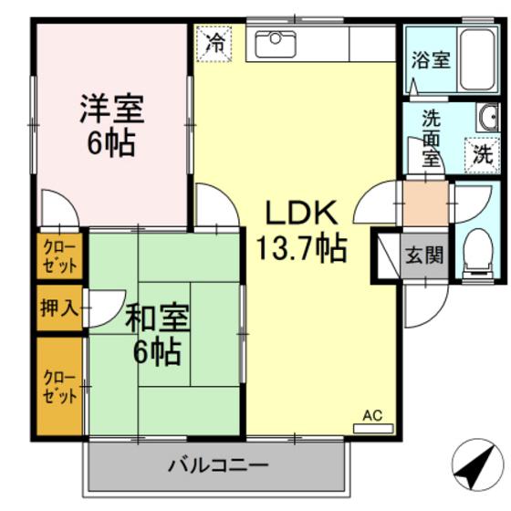 セジュール中村B棟(2LDK/2階)の間取り写真