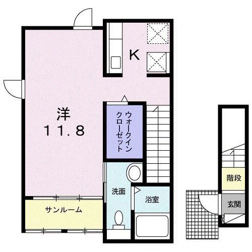 レイクサイド・WIN(ワンルーム/2階)の間取り写真