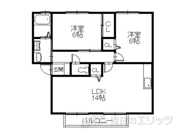 ウインディア今堀(2LDK/1階)の間取り写真