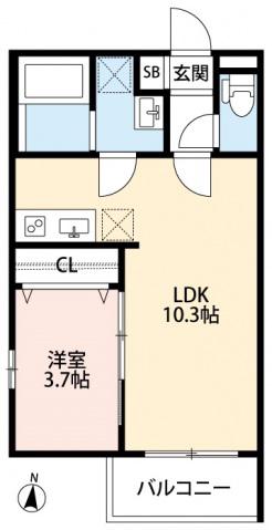 TATERUAPARTMENT加美鞍作2丁目A棟(1LDK/3階)の間取り写真