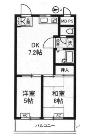 三桃マンション(2DK/4階)の間取り写真