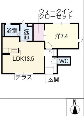 ソレイユJ A棟(1LDK/1階)の間取り写真