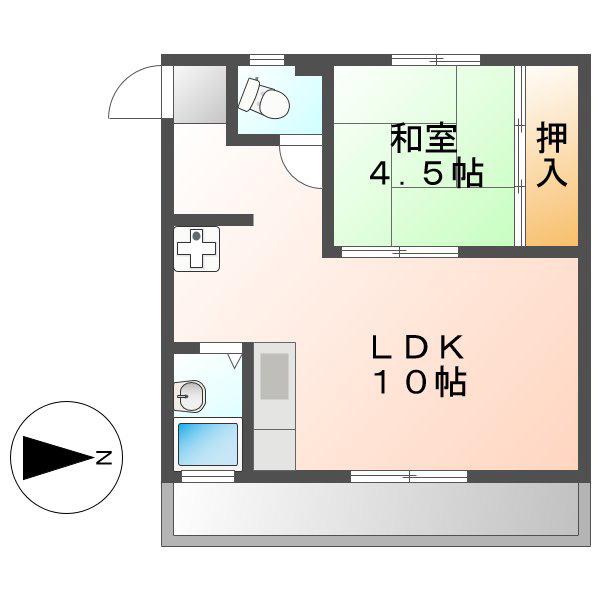 名信ビル(1LDK/2階)の間取り写真