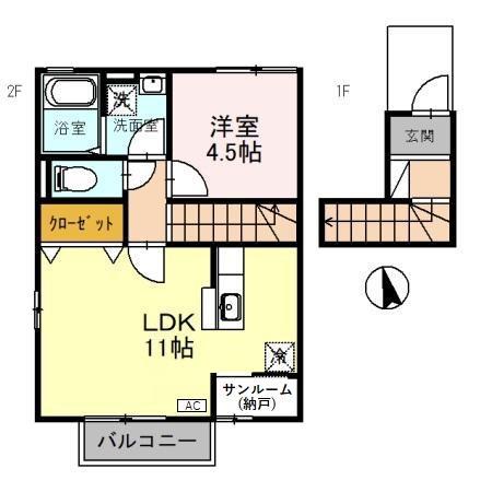 ペリプエスト・ルガール(1LDK/2階)の間取り写真