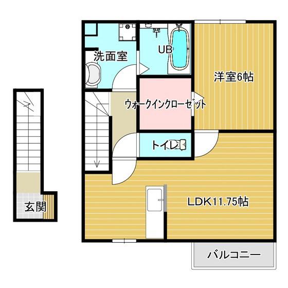 グリーンヒルズ角木(1LDK/2階)の間取り写真
