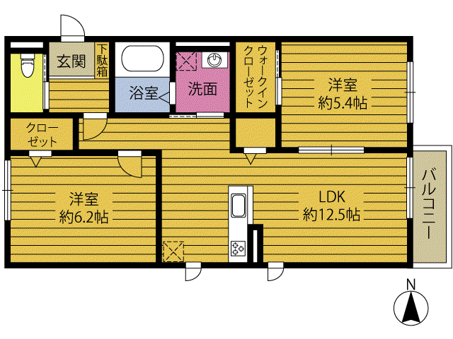 スマッシュ皆春(2LDK/2階)の間取り写真