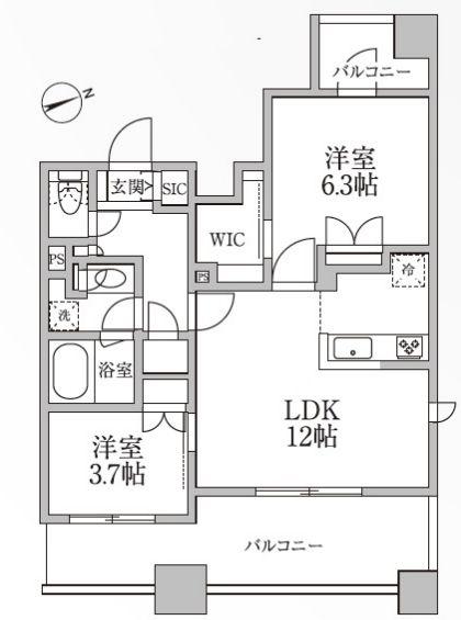 レジディア新御徒町II(2LDK/9階)の間取り写真