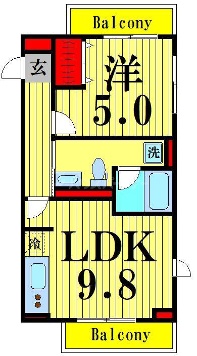 JR常磐線 亀有駅 徒歩8分 4階建 築4年(1LDK/2階)の間取り写真