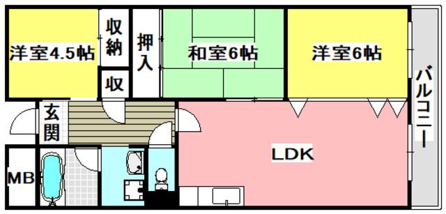 エステート三島(3LDK/4階)の間取り写真
