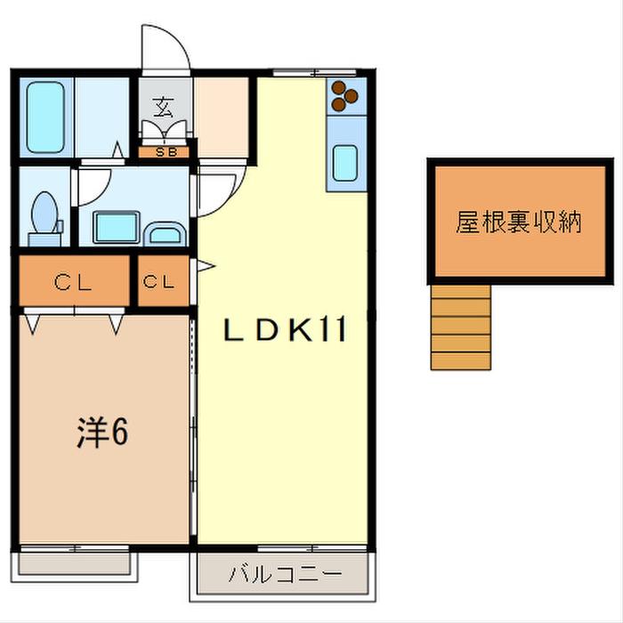 コスモハイツ(1LDK/2階)の間取り写真