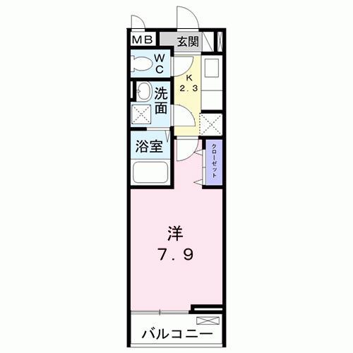 ライジング・プレイス(1K/2階)の間取り写真